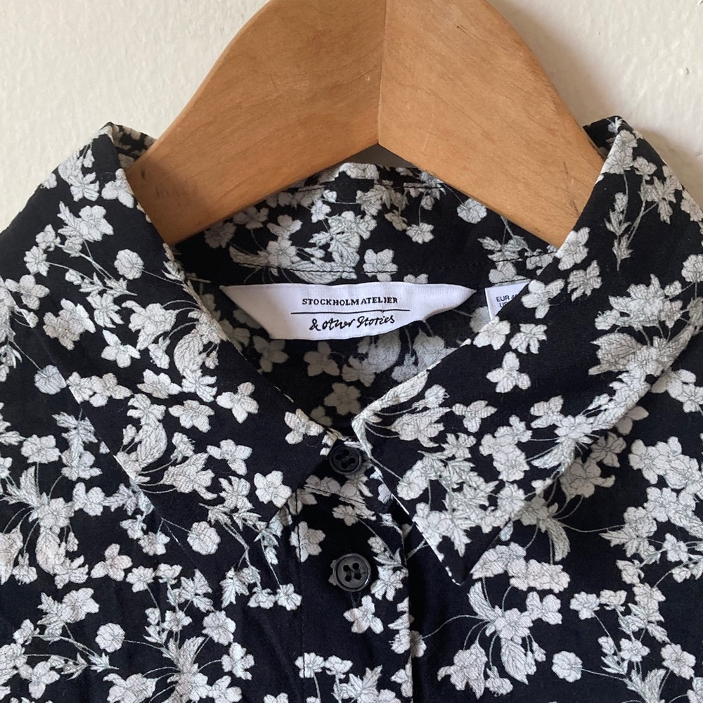 & Other Stories Black and White Floral Shirt Dress Size 10 - Picture 9 of 16